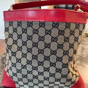 Gucci Beige and Red Monogram Shoulder Bag